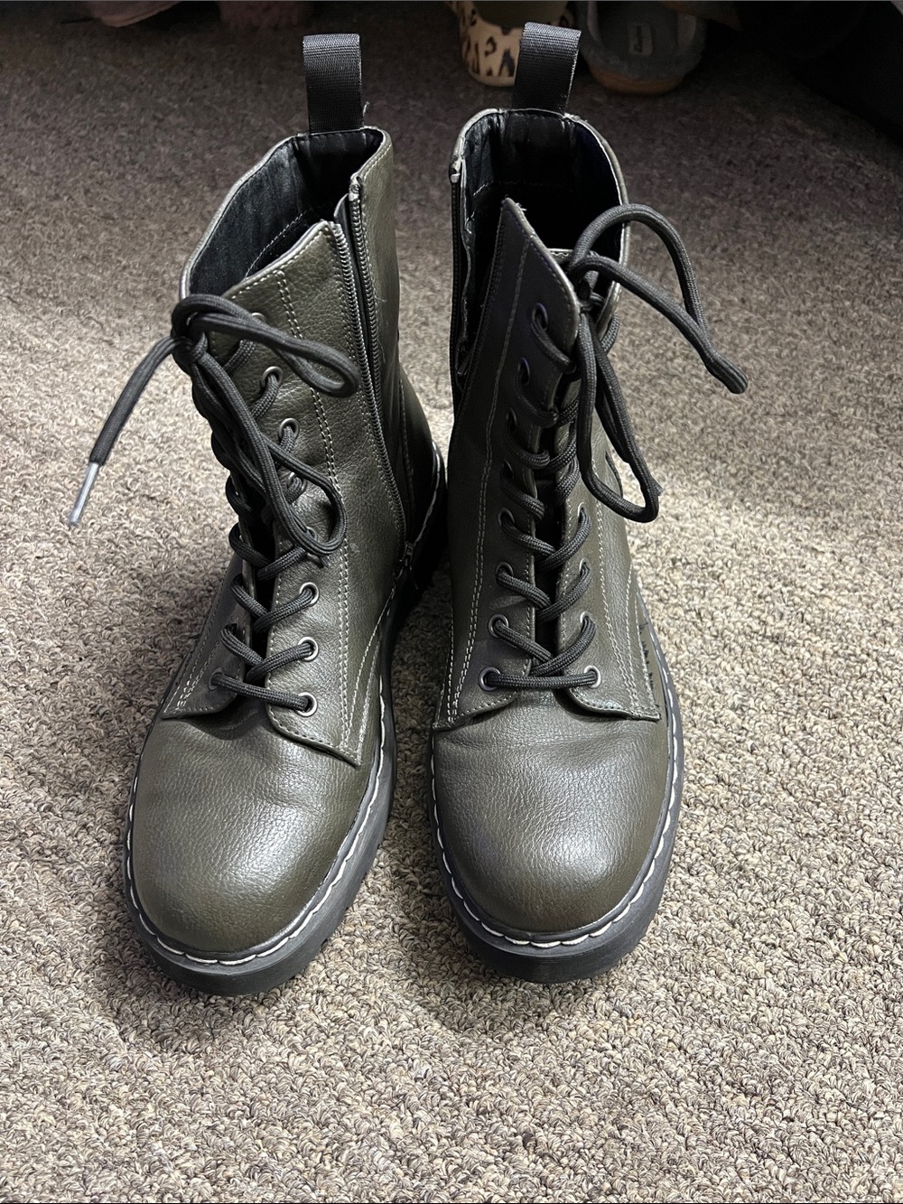 Sincerely Jules Olive Green Lace-Up Combat Boots